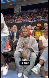 Lil Durk at the Sky vs Fever game (Image via WNBA's X account)